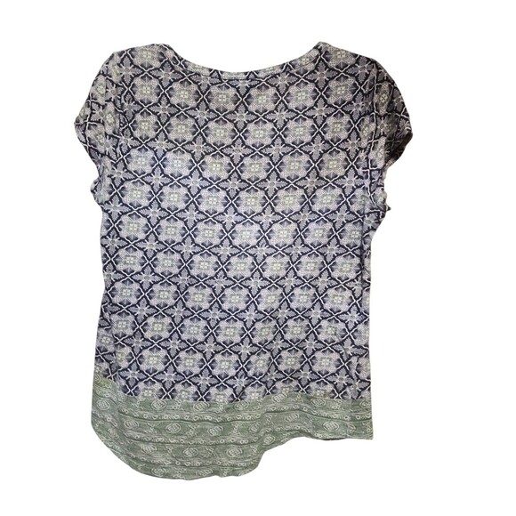 Lucky Brand Women’s V-Neck T-Shirt M Blue Green Floral Geometric Short Sleeve - Picture 5 of 5